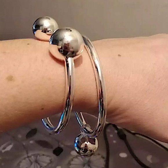 STERLING SILVER CHARM BALL BANGLE BRACELET - Picture 12 of 15